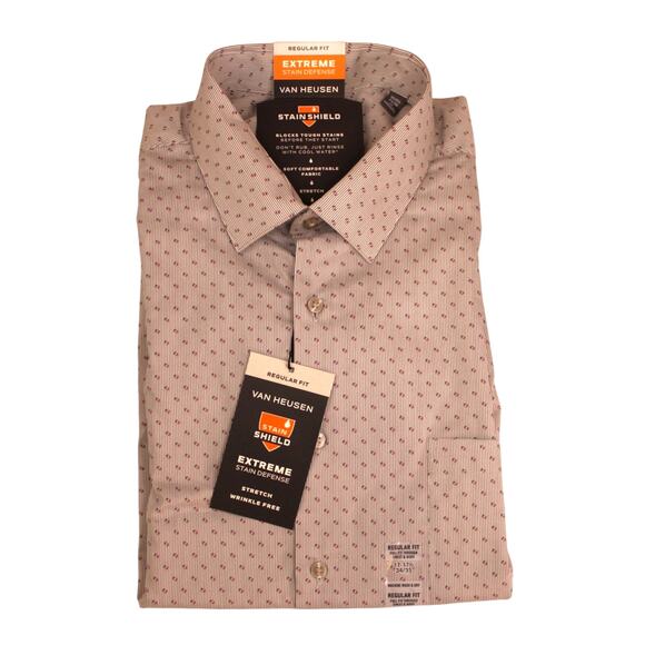NWT Men's Van Heusen Extreme Stain Defense Grey Pattern Button Up sz XL - Picture 1 of 5